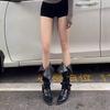 Black Punk Boots Women's Boots Spring Pointed Retro Western Boots Thick Heel Knight Boots