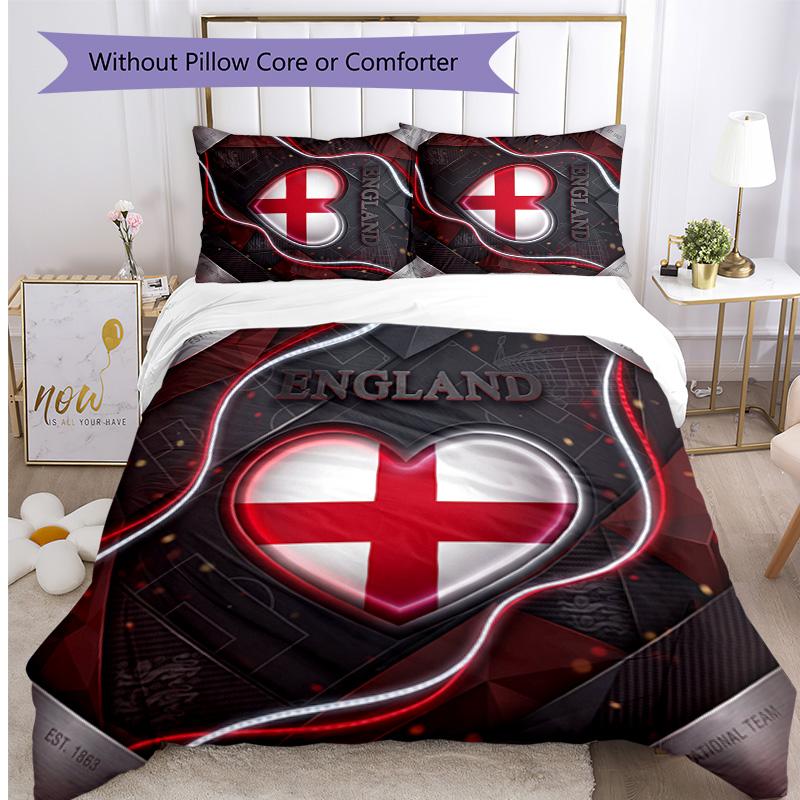 Set Biancheria da Letto Stampata Calcio Inghilterra 3 Pezzi Copriletto Traspirante Accogliente come Regalo per la Casa Nuova o per le Feste
