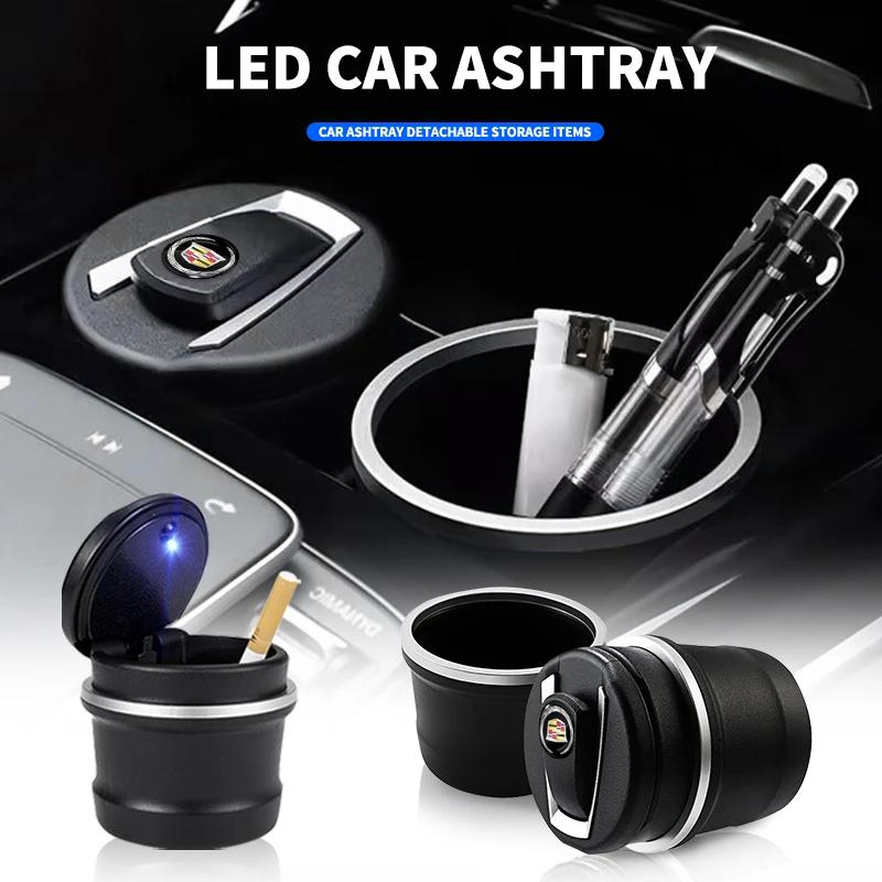 Car LED Ashtray Garbage Coin Storage Cup For Cadillac Emblem ESCALADE ATS BLS CT4 CT6 SRX STS XT4 XT5 SLR XT6 XTS Accessories