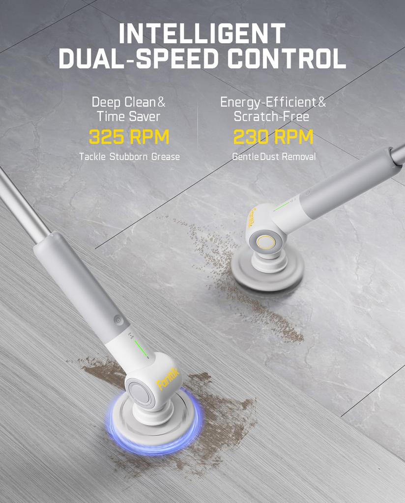 Fanttik Flip G9 Pro Electric Spin Bath Cleaner with 6 Adjustable Angle Telescoping IPX7 Bathroom Tile and Grout Cleaning White Scrubber, 2-Speed