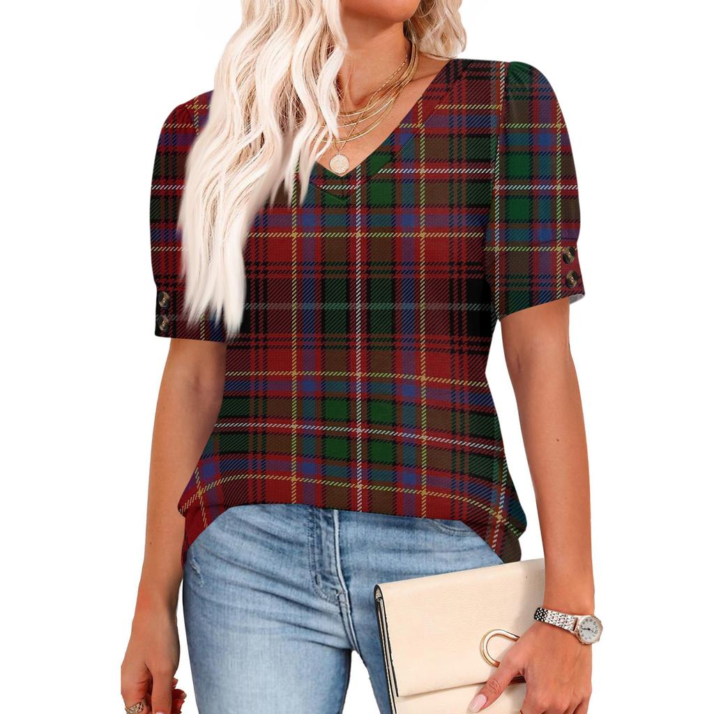 Damen Tops Kurzarmhemden Knöpfe V-Ausschnitt Mode Outfits Blusen Lässig