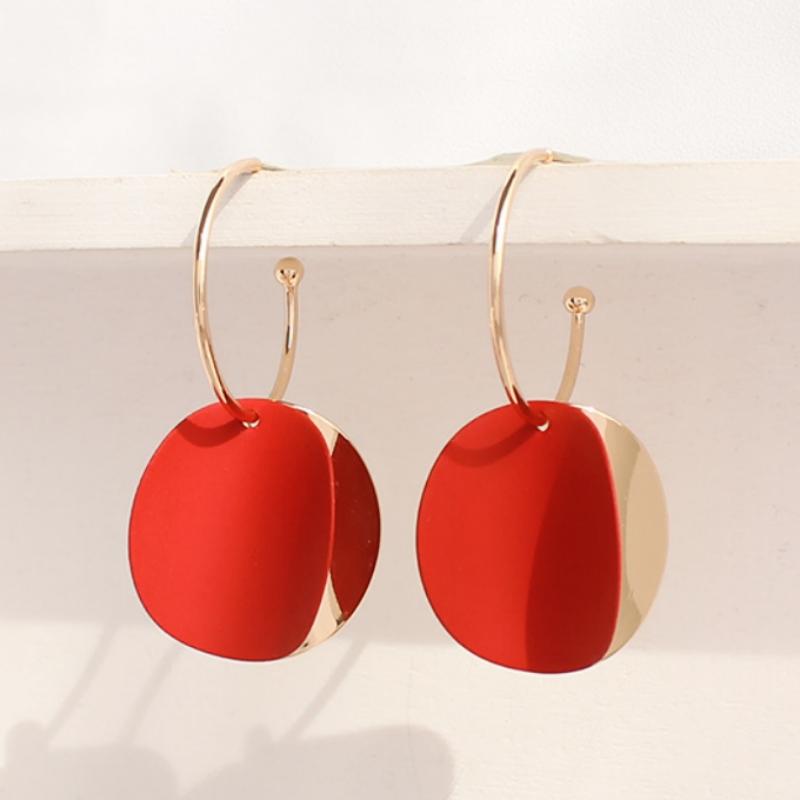 Double Round Piece Hanging Earrings for Women Red Green Black Metal Pendants Korean Dangle Earrings Pendientes