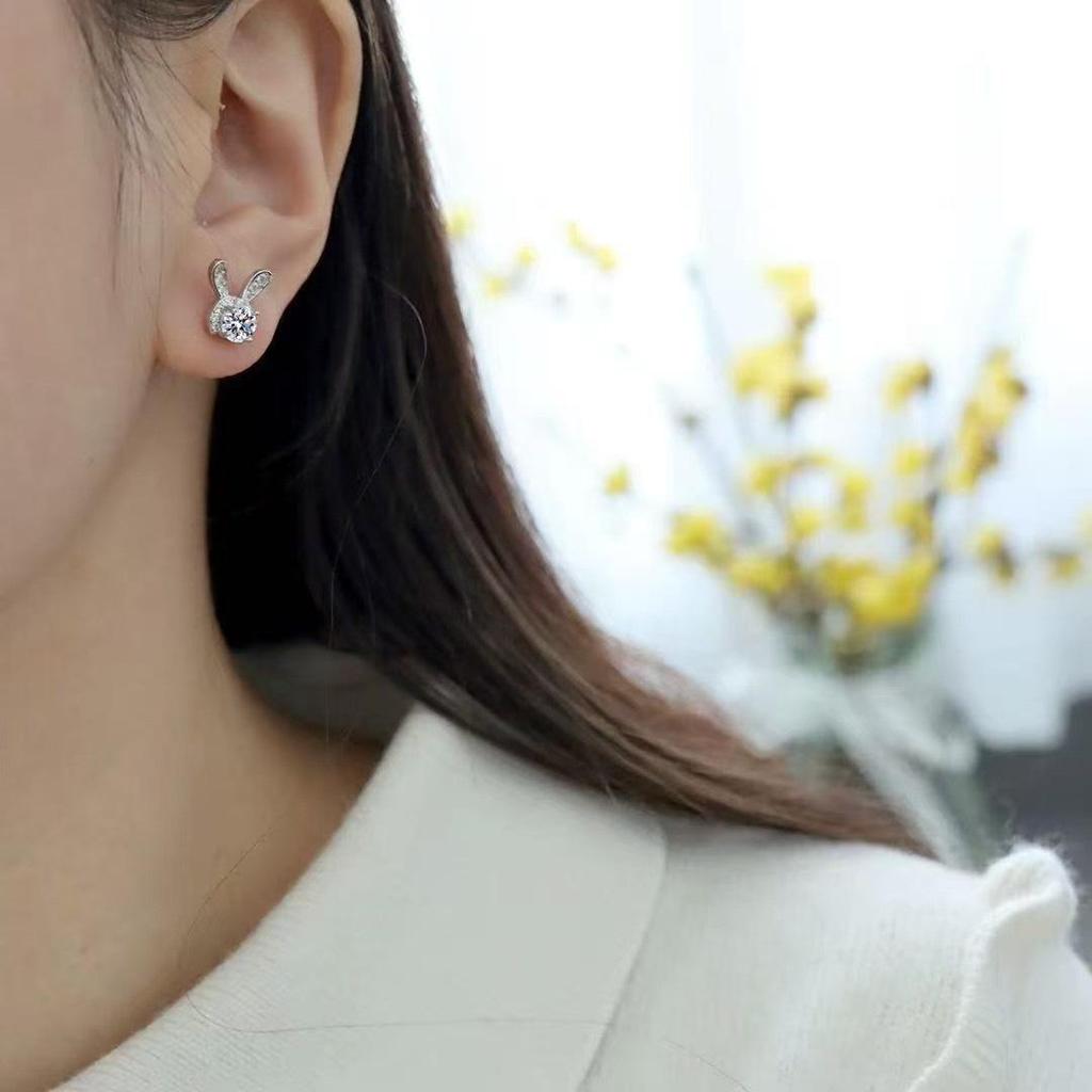 Trendy S925 Silver Rabbit Stud Earrings for Women - Elegant, Cute, and High-End Dangle Ear Jewelry