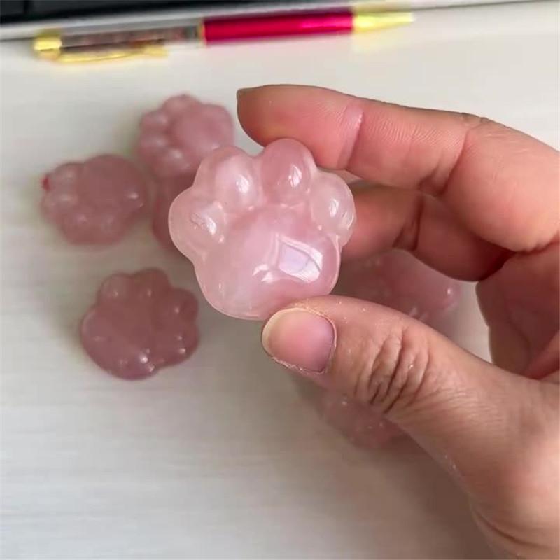 Natural Mineral Crystal Rose Quartz Cat Claw Carving Creative Ornament Special Gift Jewelry Decoration