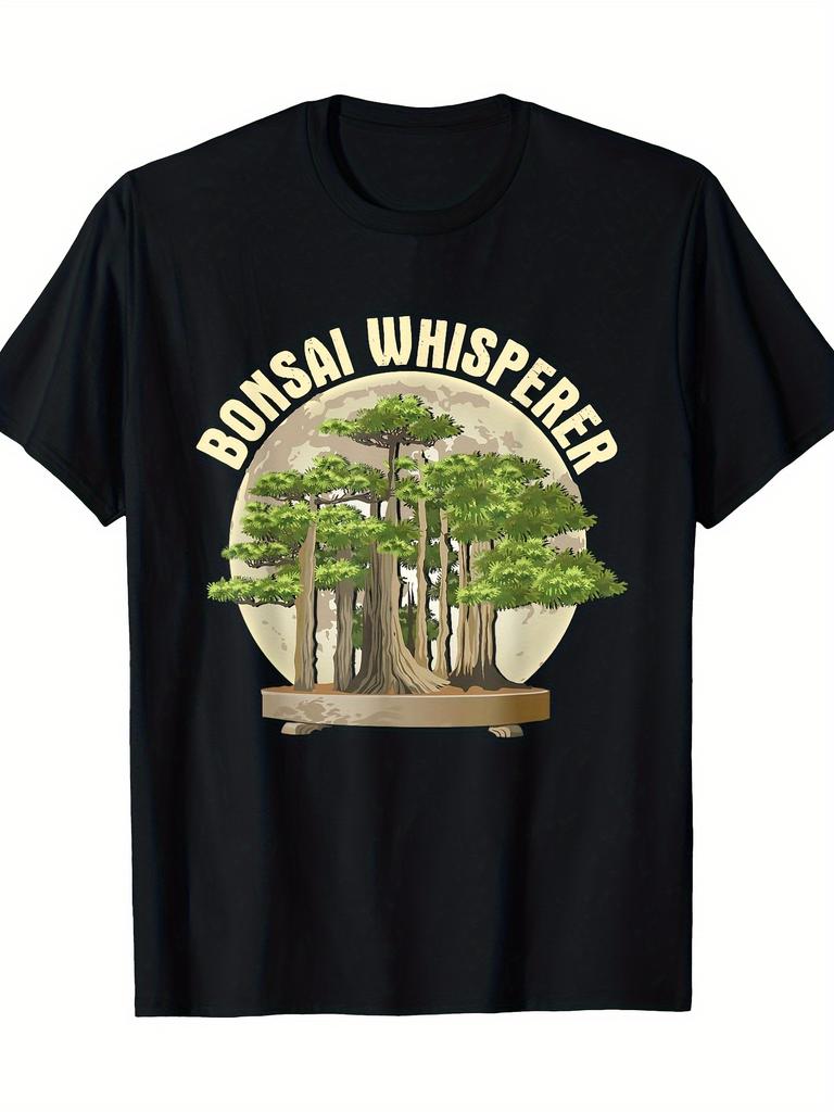 Men's Vintage Gardener Bonsai Whisperer Graphic T-Shirt Nature Tree Lovers Design Casual Black