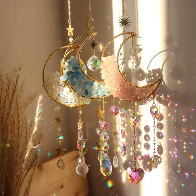 Natural Gravel Sun Catcher Hourglass Big Moon K9 Crystal Suncatcher Garden Amethyst Pink Pendant Decoration Home Rainbow Maker