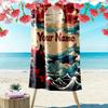 Name Custom Japanese Samurai Print Beach Towel, Large Soft Quick Dry Towel for Beach Camping Swimming