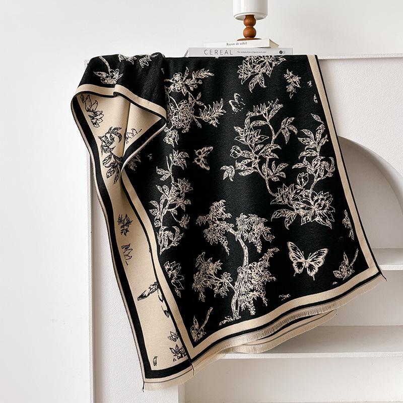 Imitation Cashmere Scarf Female Plant Retro Versatile Student Thickened Scarf Dual-Purpose Air Conditioner Shawl Outside