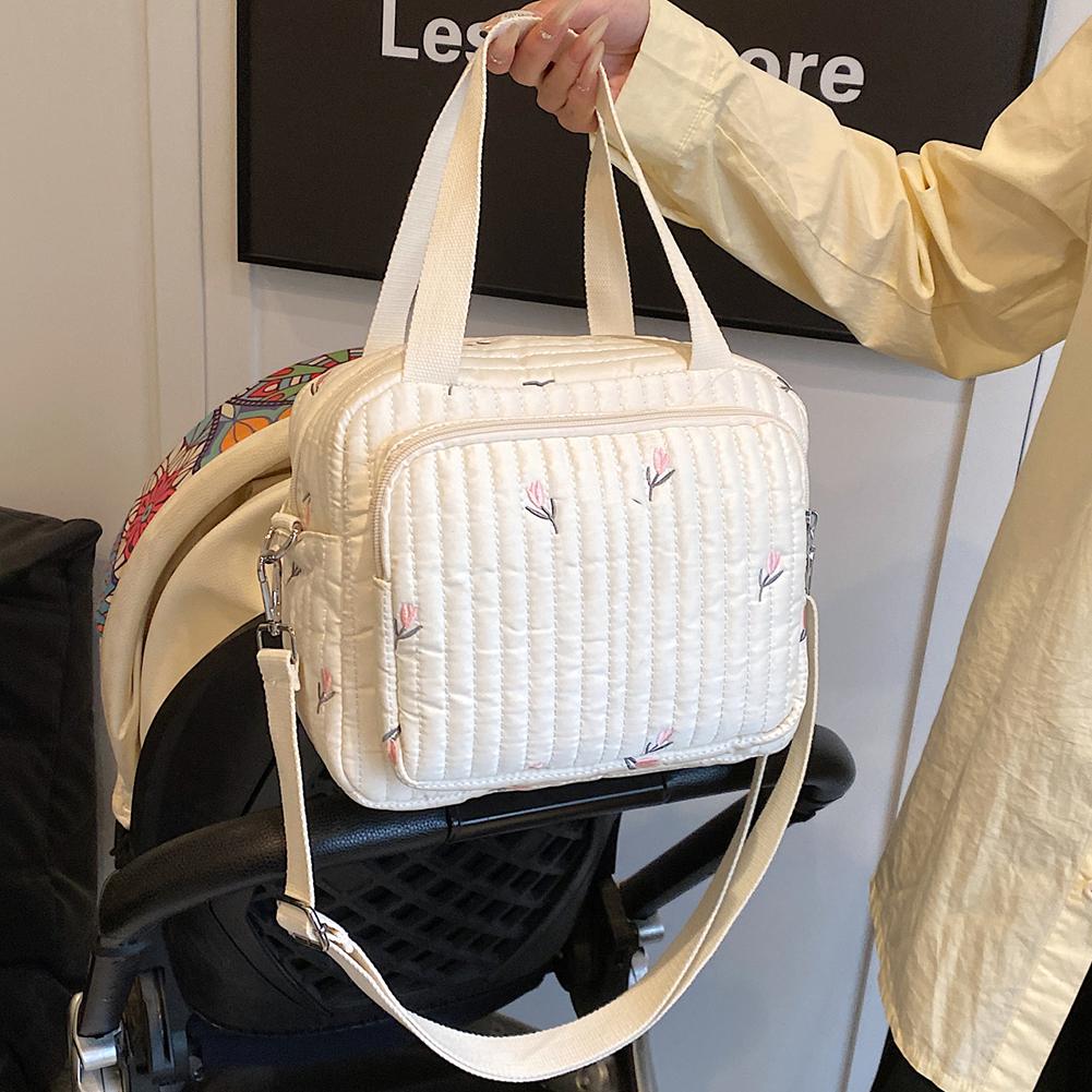 Bear/Flower Quilted Mommy Bag Multifunctional Utility Tote Bag Cotton Crossbody Maternity Bag Adjustable Strap Diaper Handbag