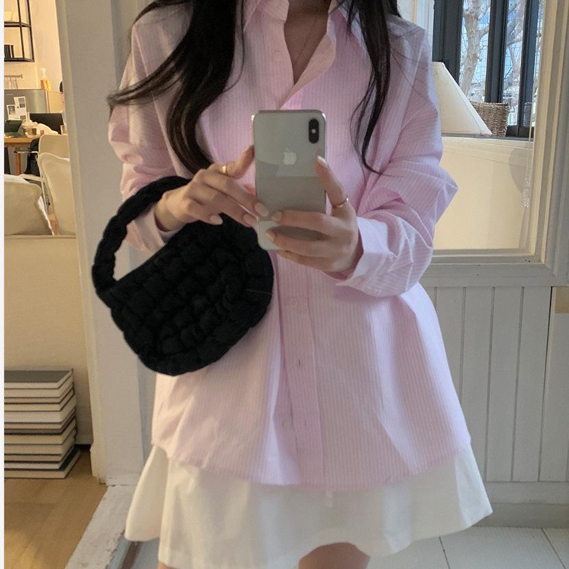 2026 Korean INS Style Women's Loose Striped Long Sleeve Shirt for Early Spring/Autumn