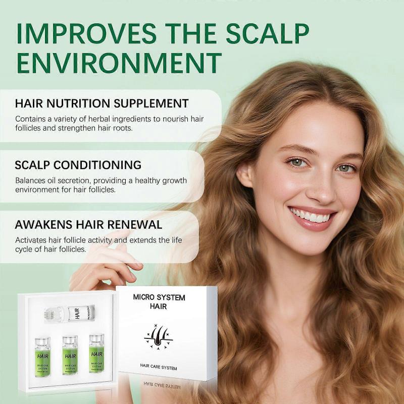 Hair Regrowth System - Advanced Hair Growth Treatment with Ginseng, Eclipta Prostrata, Peppermint Oil & Ginger Root, Thickening Serum, Micro Needle Ha