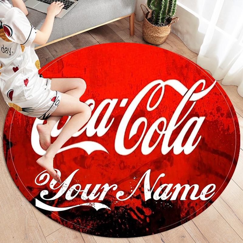 Coca Cola Rainbow Custom Name Round Area Rug Carpet Rug For Living Room Bedroom Sofa Playroom Decor Nonslip Floor Mat