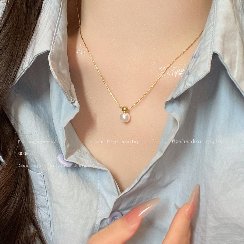 

French minimalist pearl necklace women s retro collarbone chain temperament neck chain sweater chain