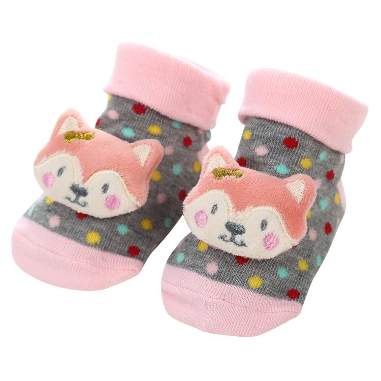 READY STOCK 0-12months Newborn New Cartoon Anti-skid Three-dimensional Doll Baby Socks Striped Dot Cute Children's Socks