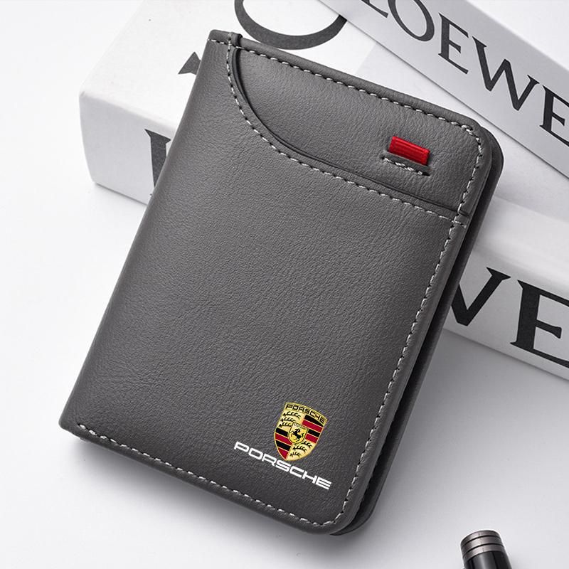 Leather Car Wallet Mini Credit Card Purse Portable Wallet For Porsche Cayenne Panamera Macan 911 Taycan Boxster Cayman 918 Pajun