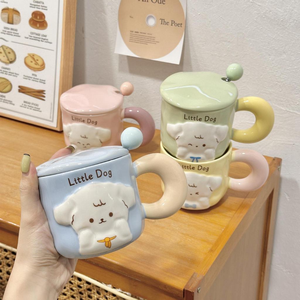 Puppy Mug with Lid Spoon Cute High-value Couple Water Cup Girls Household Creative Ceramic Cup Souvenir