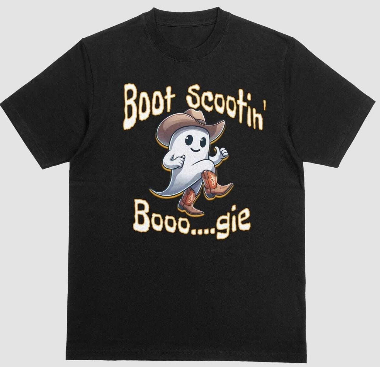 Boot Scootin Ghost Halloween T-shirt Unisex 100% Cotton Black 3XL
