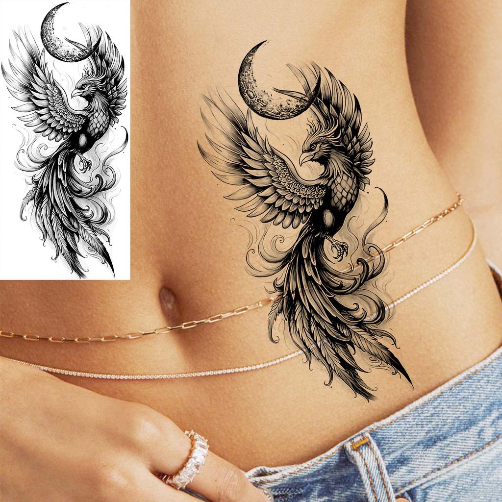 1 Sheet Rose Butterfly Phoenix Temporary Tattoo For Adult Hand Waist, Fake Tatoo Sticker Waterproof Long Lasting Realistic Tatoo