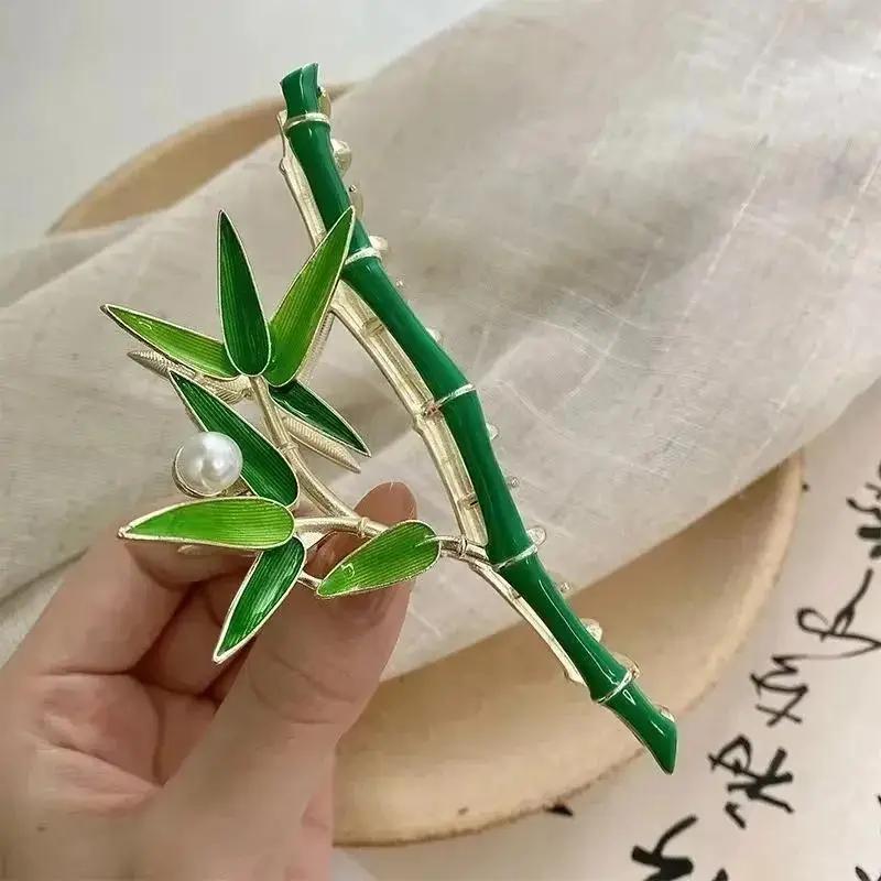 

1 Pcs Women Fashion Green Bamboo Hair Clips Metal Grip Clip Accessories Chinese Style Bamboo Hair Clip Creative Gifts зелёный