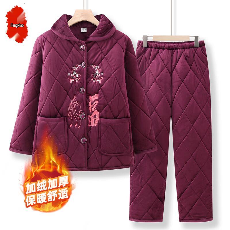 

Пожилой женский зимний пижамный комплект плюс вельвет XL