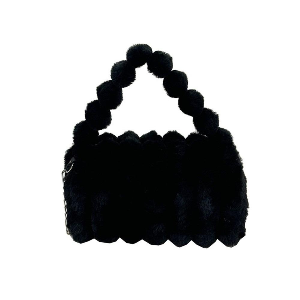 Casual Furry Handbag Zipper Large Capacity Crossbody Bag Stripe Soft Commuting Handbag Travel
