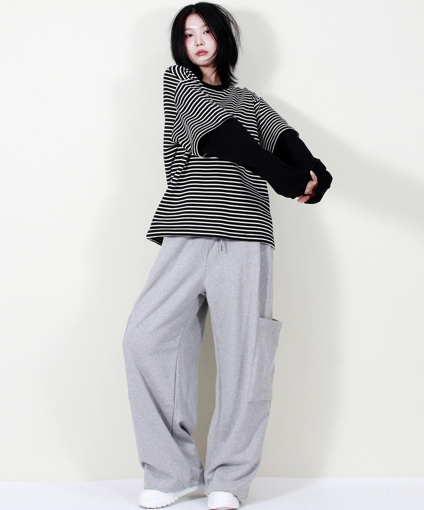 Deumakeu Side Pocket Wide One-Tuck Real Street Sweat Pants Gray