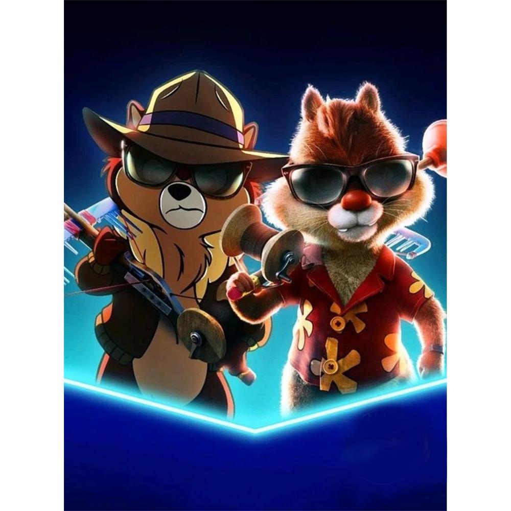 

Disney Diamond Painting Chip and Dale Rescue Commando 5D Full Diamond Art Mosaic DIY Embroidery Cartoon Wall Decoration Round 20x30cm