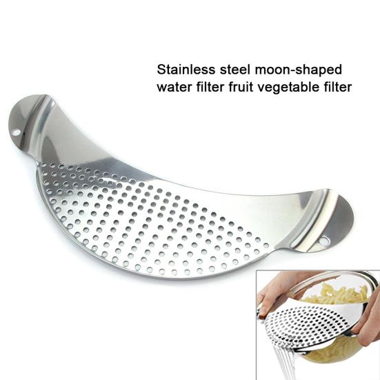 Practical Stainless Steel Strainer Half-moon Design Easy To Use Space-Saving Convenient Handle Drainer
