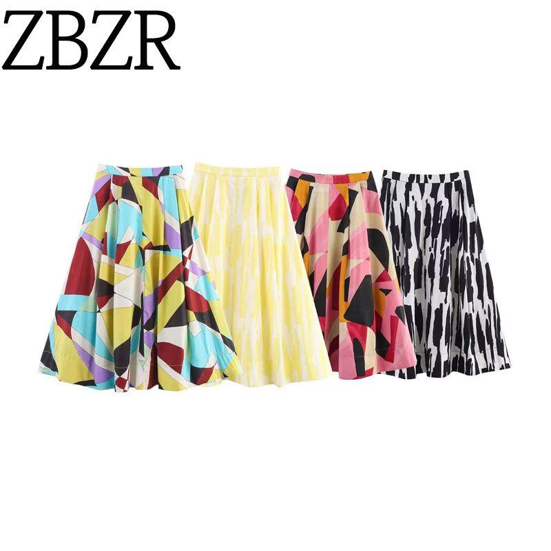 Za Spring and Autumn New Arrivals Women's Clothing Zr European and American Style Foreign Trade Fashion Versatile Casual Printed Midi Skirt 2183048