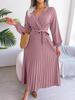 Elegantes Maxikleid mit V-Ausschnitt und langen Ärmeln, plissiert, für Damen