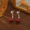 Banyan Tree S925 Silver Natural Purple Gold Sand Cinnabar Earrings for Women – High-End Red, New Autumn/Winter 2024 Style.