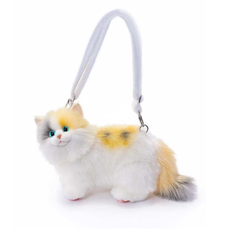 Rotatable Head Realistic Cat Shaped Plush Backpack Skin-friendly Handcrafted Simulation Animal Handbag Large Capacity Pet Bag