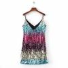 Female Sleeveless Sexy Sequin V-neck Camisole Short Skirt