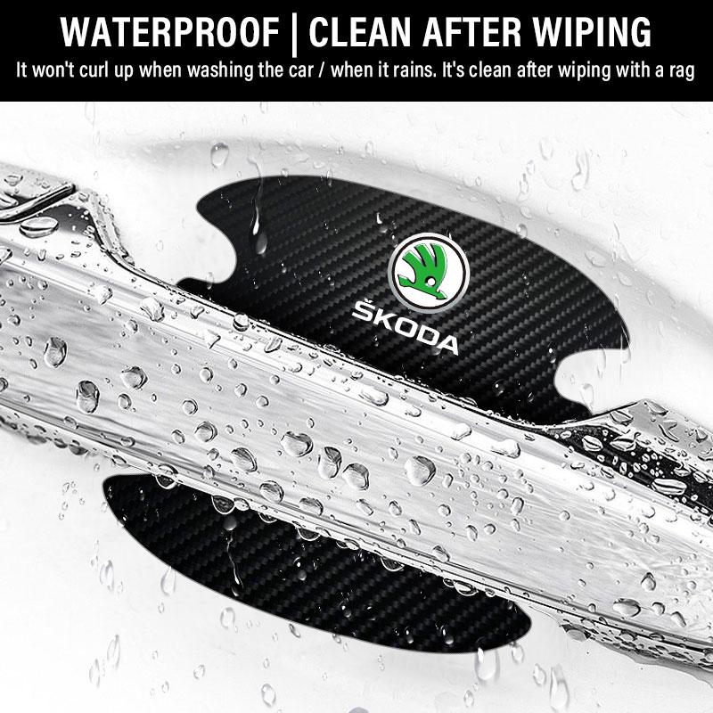 4 stk. Beskyttelsesklistremerke for bildørhåndtak Emblem Bilddekorasjon Styling For Skoda Octavia Superb Rapid Kodiaq Karoq Fabia Kamiq Roomster Citigo