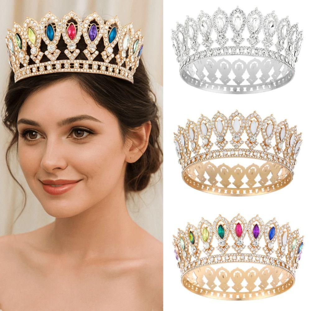 Round Baroque Pageant Crowns European Bridal Wedding Crowns Crystal Full Crown  Birthday Party