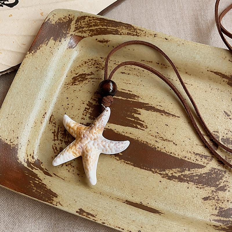 Островной отдых, ветер, морская звезда, ракушка, ожерелье, женская ниша, богемный стиль, длинная цепочка на ключицу