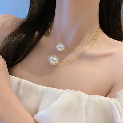 French Retro Pearl Necklace Women's One Big High-end Temperament Summer Collarbone Chain Neck Chain Accessories Tide