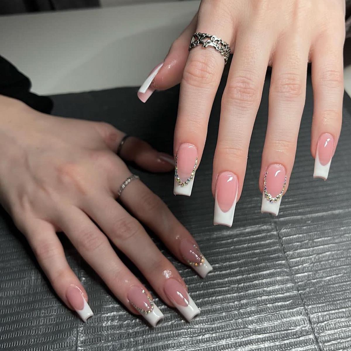 

Cross-border Long White French Manicure Removable 24-Piece Wearable False Nails