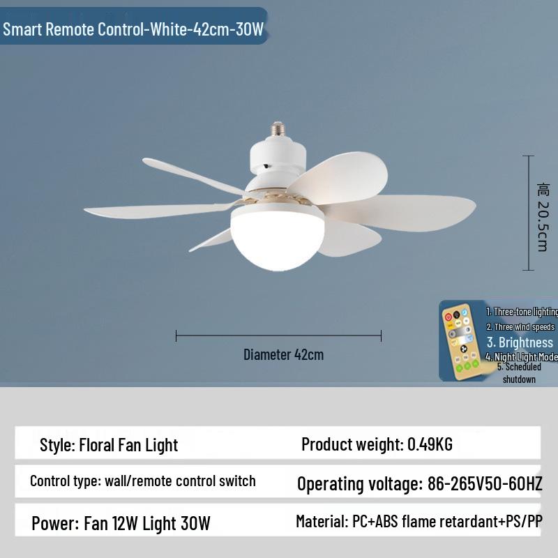 Silent E27 Ceiling Fan Light with Six Blades for Bedroom and Living Room