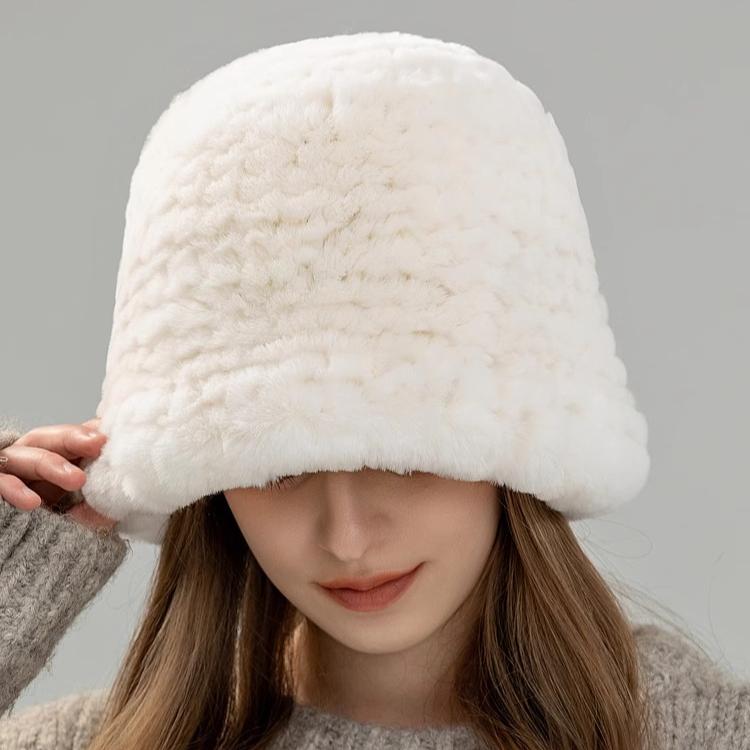 Autumn and Winter New Rex Rabbit Hair Top Hat Women's Casual Versatile Small Fragrant Fur Hat Warm Bucket Hat Shows Small Face