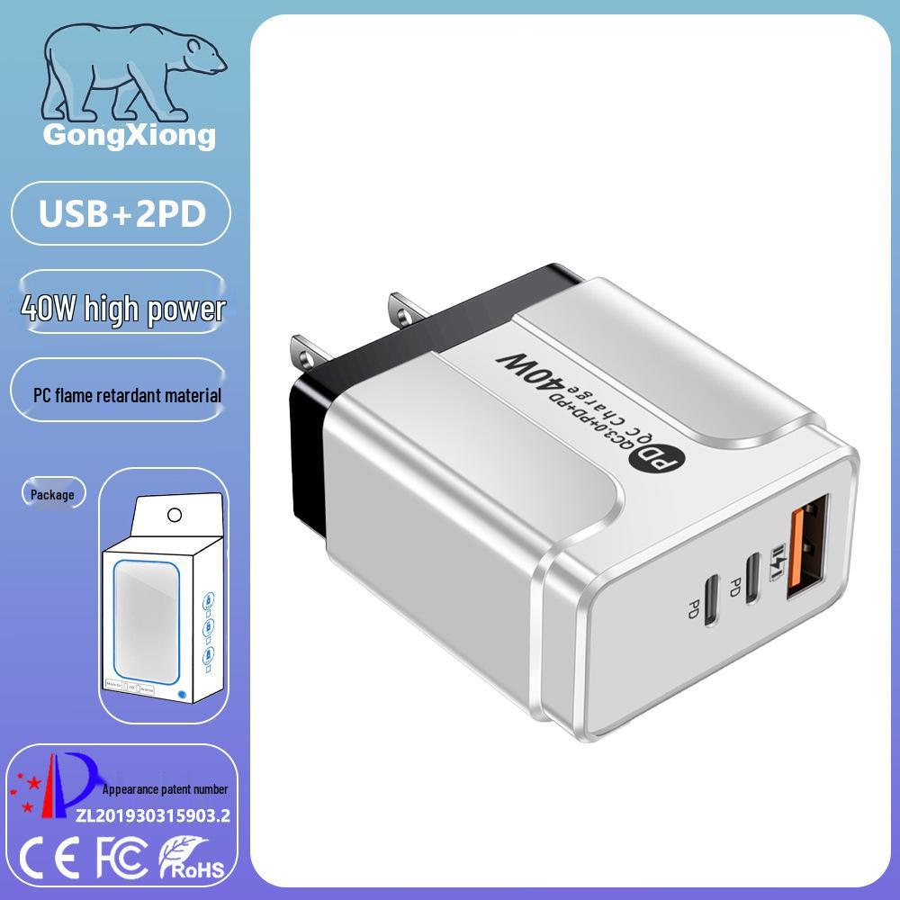 Universal Charger for US/EU/UK/AU: Original Power Adapter with 1 USB + 2 PD Ports