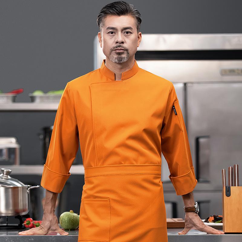 Men's Long Sleeve Elastic Waterproof Chef Uniform for Autumn/Winter - Ideal for Hotel, Restaurant, Hot Pot, BBQ, Canteen, and Bakery Kitchens.