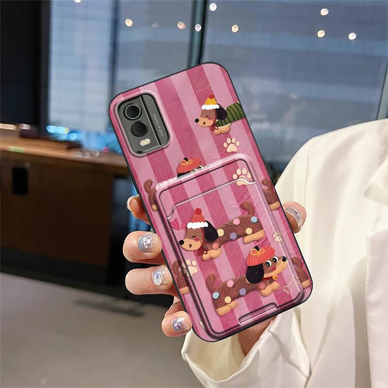 Cute Cover Phone Case For Nokia C32 Soft Case Card Slot Card Sleeve Back Cover Silicone Card Bag Anti-dust Graffiti TPU