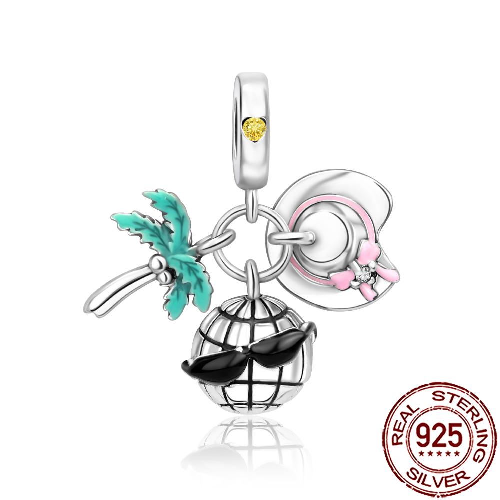 New Charms Copper Airplane Globe Suitcase Air Balloon Travel Beads Fit Original Bracelet Necklace Diy Jewelry