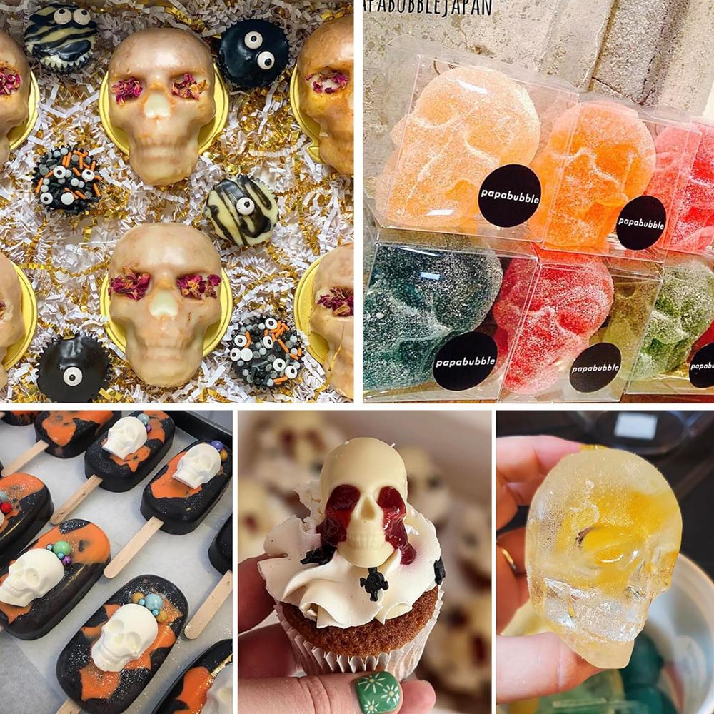 1/2/4 Stück Totenkopf Mini Totenkopf Silikonform zur Herstellung von Haustier Schokolade Süßigkeiten Gelee Gummibärchen Eiswürfel Snacks mit Tropfer