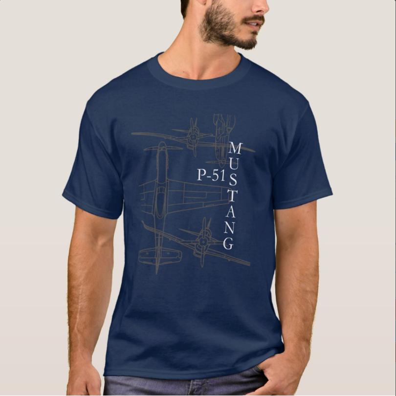 

WWII Warbird P51 Mustang Fighter Blueprint TShirt 100 Cotton ONeck Summer Short Sleeve Casual Mens Tshirt Size S3XL 4XL