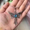 Natural Blue Devil's Eye Pendant Jewelry Creative Devil Wings Cross Necklace Necklace