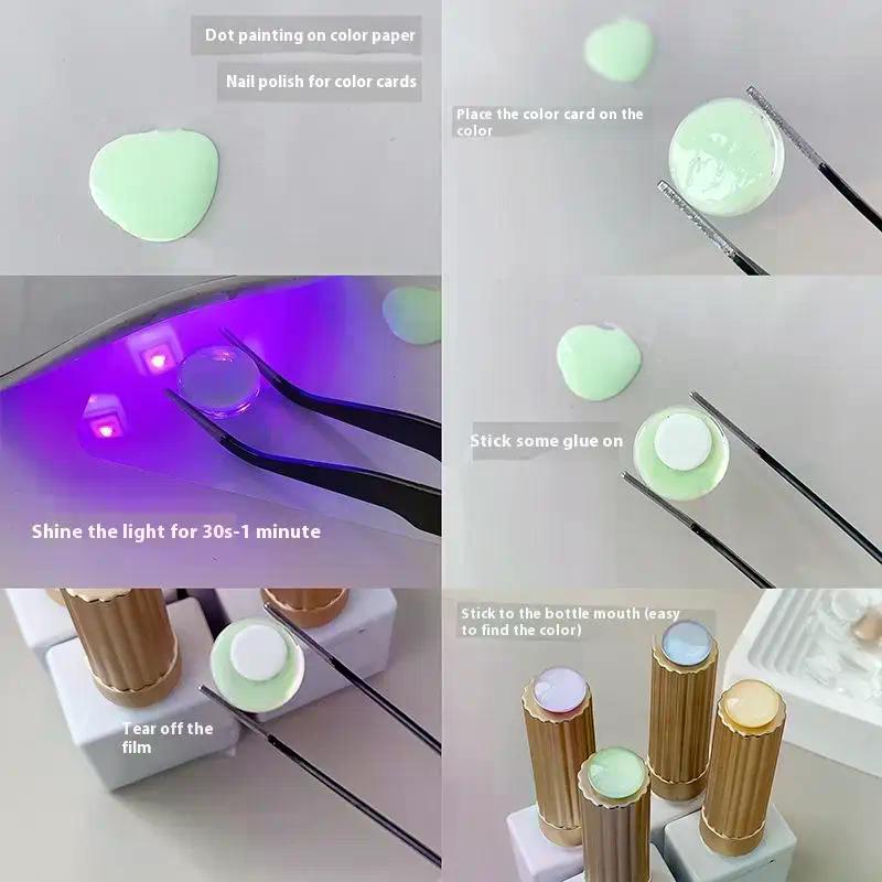 Mini Glass Color Card Manicure Bean Color Card Nail Polish Glue Plate Nail Polish High Transparent 3D Round Bead Manicure Tool