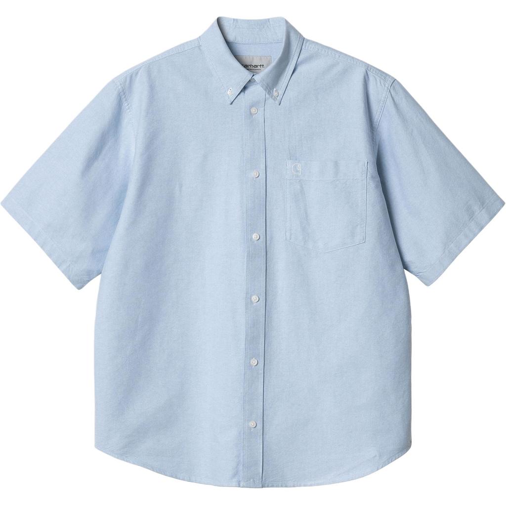 Carhartt WIP Braxton Shirt Solid Color Point Collar Button Pocket Short Sleeve Shirt Men shirts Light-Blue I031454-1ON-XX