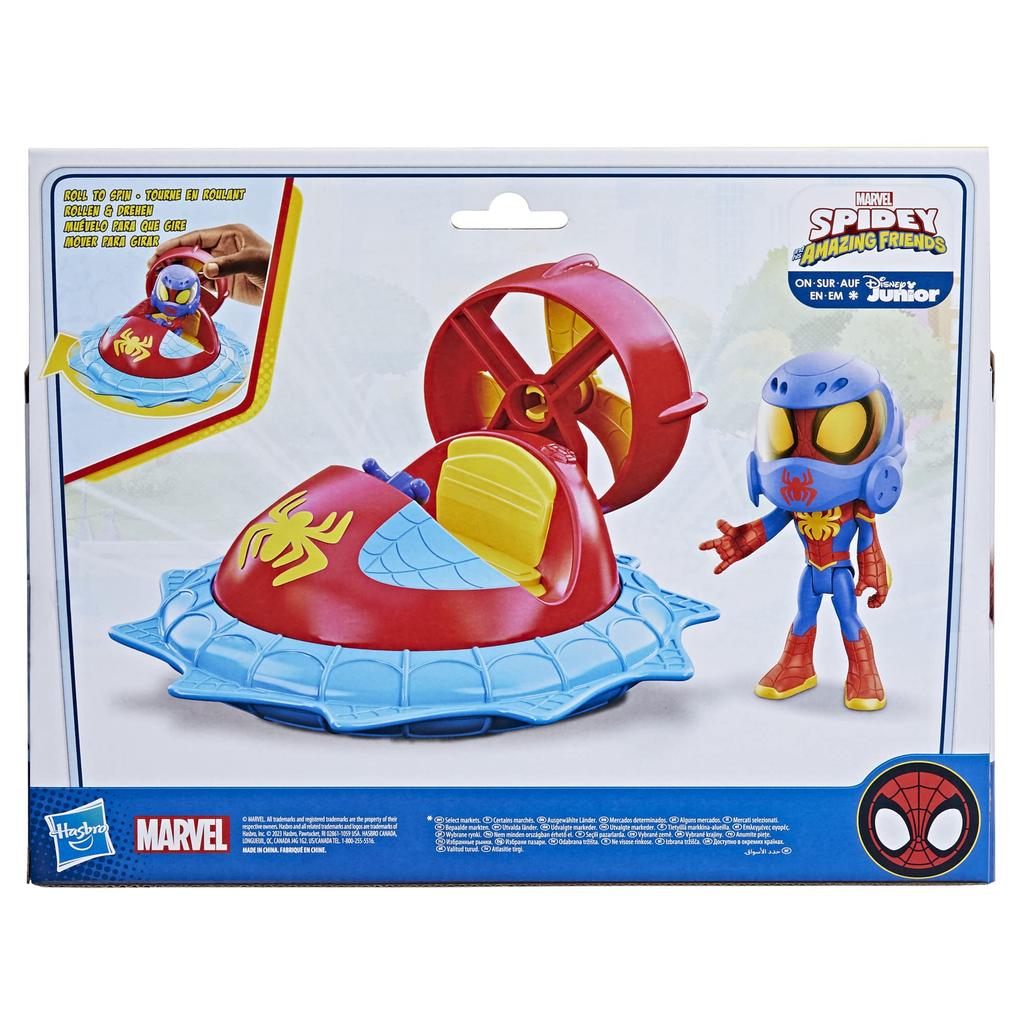 Marvel Spidey and his amazing friends: Spidey with Hover Spinner, Web Spinner, Vehicle and Accessories, 4-inch (10 cm) Action Figure, Ages 3+, F7252,